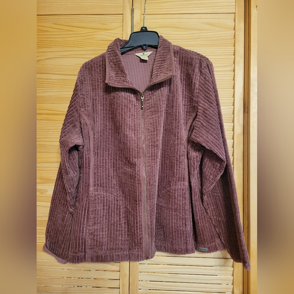 Woolrich Fleece‎ Jacket Women Large Burgundy Corduroy Texture Full Zip jacket